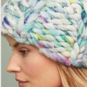 Anthropologie Chunky Knit Beanie in White with Pastel Accents
